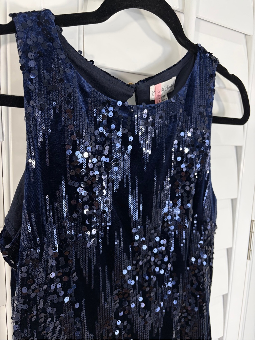 Navy Velvet Sequin Bodycon Sleeveless Sheath Dress (M) - Picture 5 of 12
